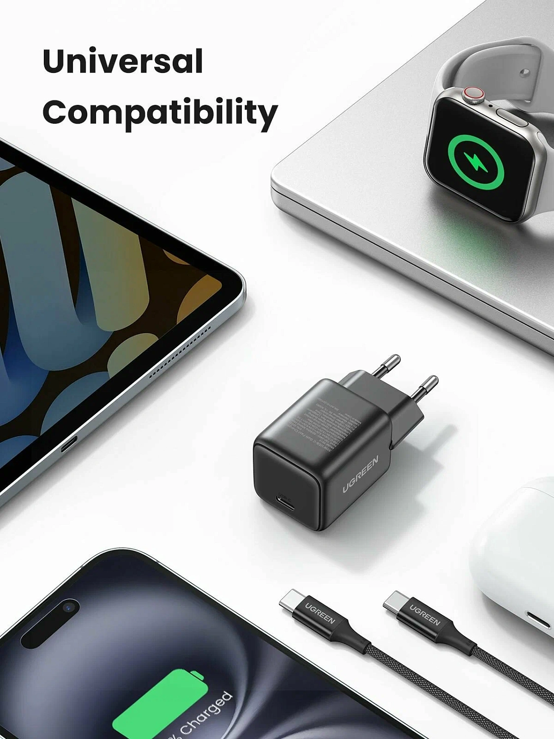 65012 Сетевое зарядное устройство UGREEN X513 30W USB-C GaN Fast Charger с кабелем USB-C-USB-C. Дл